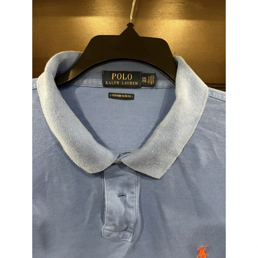 Polo Ralph Lauren Custom Slim Fit Polo Shirt Men's XXL Blue Orange Pony Cotton